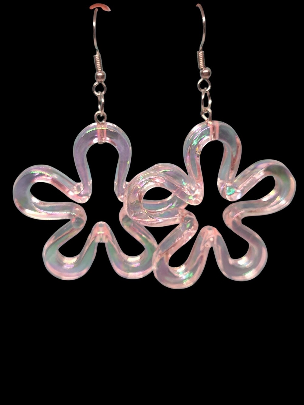 Pink Flower Hoop Earrings - Unbranded